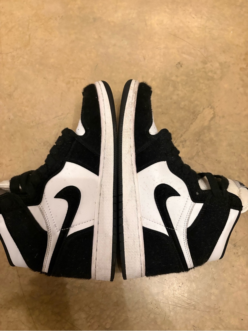 Nike Air Jordan 1 Pandas (Black and White Fur) - women's 7/7.5